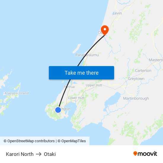 Karori North to Otaki map