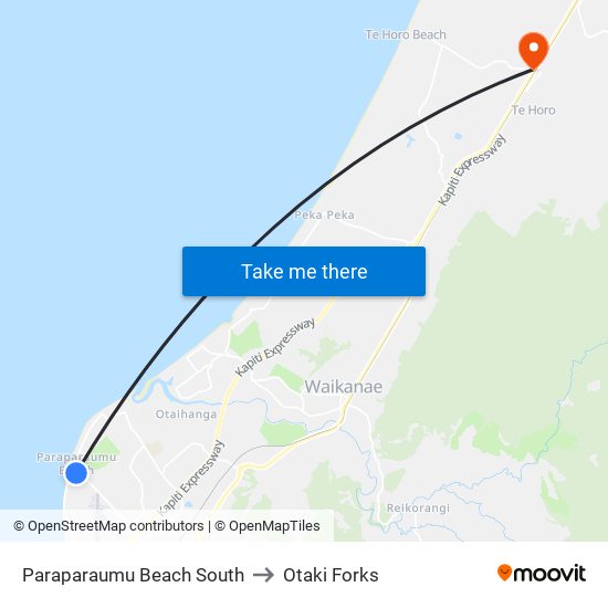 Paraparaumu Beach South to Otaki Forks map