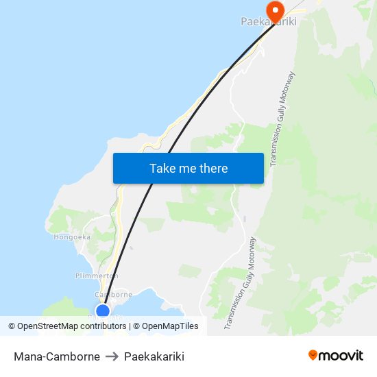 Mana-Camborne to Paekakariki map