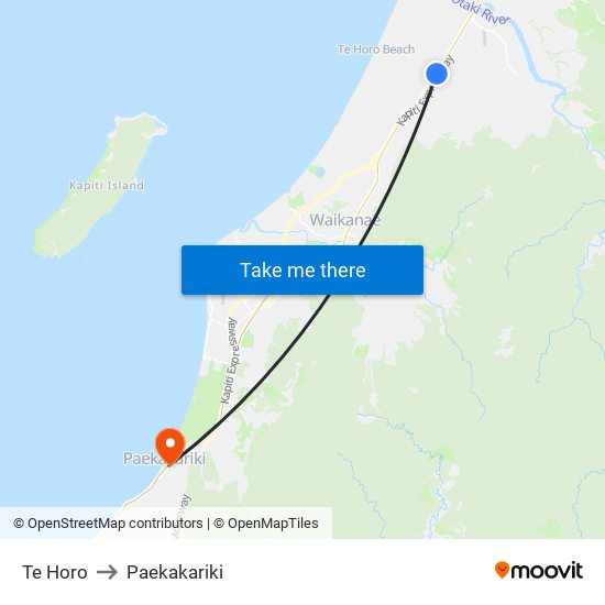 Te Horo to Paekakariki map
