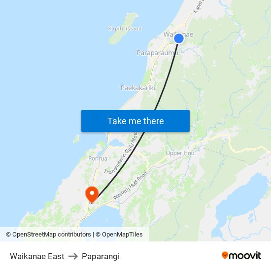 Waikanae East to Paparangi map