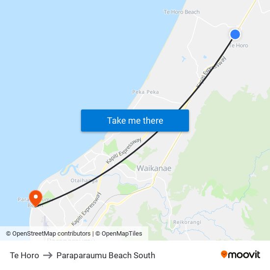 Te Horo to Paraparaumu Beach South map