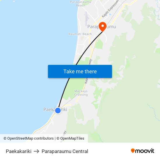 Paekakariki to Paraparaumu Central map
