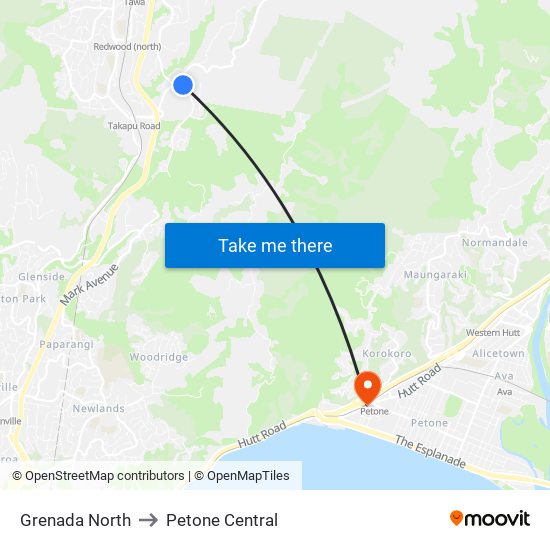 Grenada North to Petone Central map