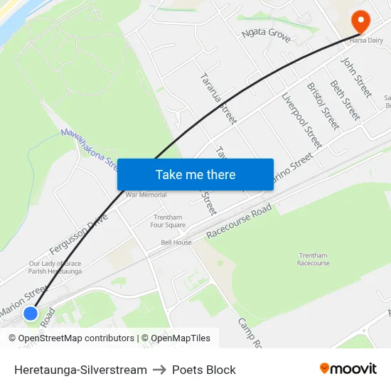 Heretaunga-Silverstream to Poets Block map