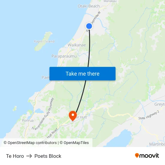 Te Horo to Poets Block map