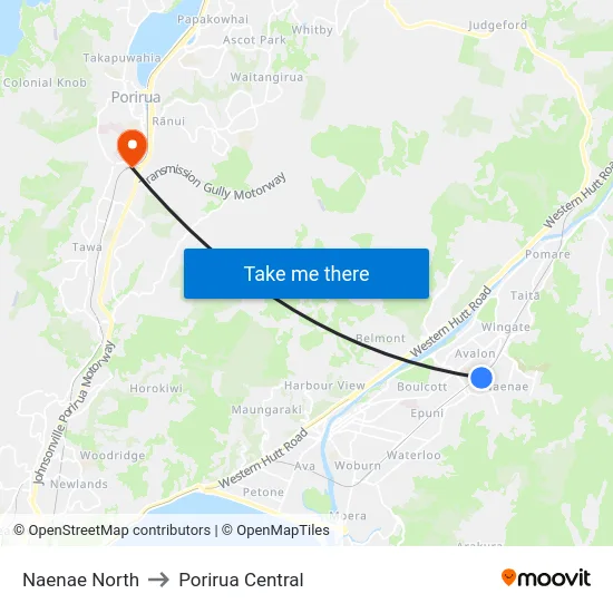 Naenae North to Porirua Central map