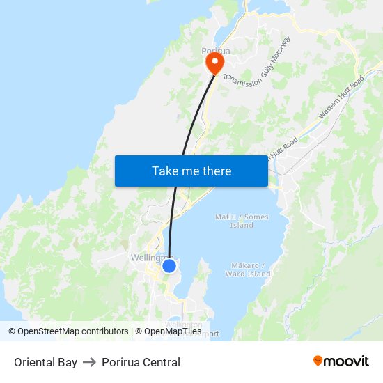 Oriental Bay to Porirua Central map