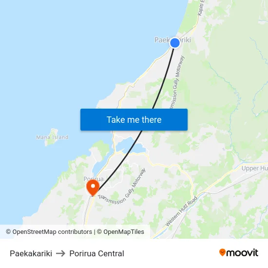 Paekakariki to Porirua Central map