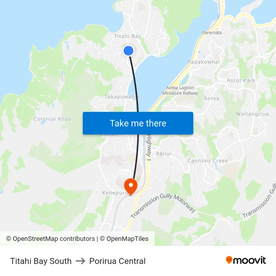 Titahi Bay South to Porirua Central map