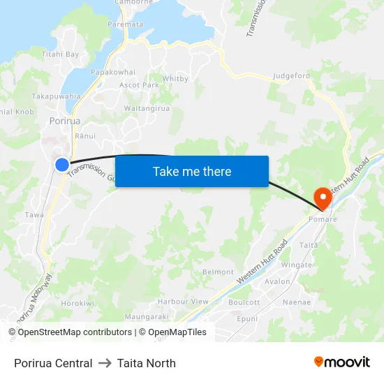 Porirua Central to Taita North map