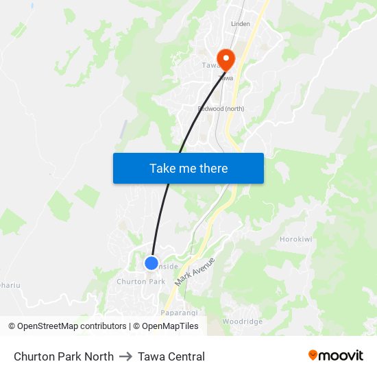 Churton Park North to Tawa Central map