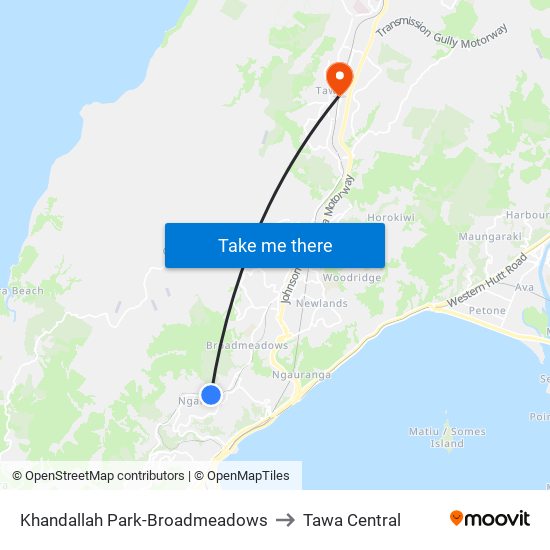 Khandallah Park-Broadmeadows to Tawa Central map