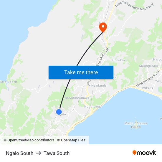 Ngaio South to Tawa South map