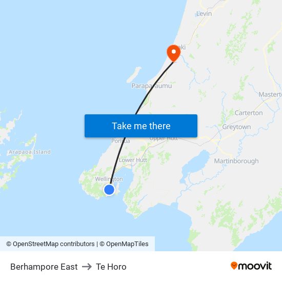 Berhampore East to Te Horo map