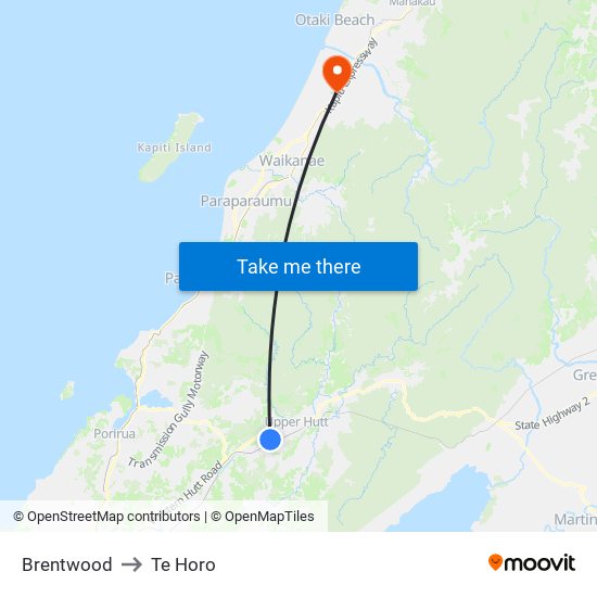 Brentwood to Te Horo map