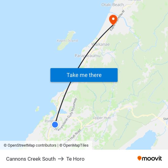 Cannons Creek South to Te Horo map