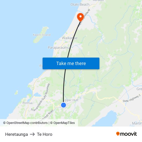 Heretaunga to Te Horo map