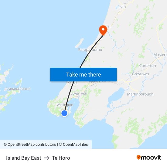 Island Bay East to Te Horo map