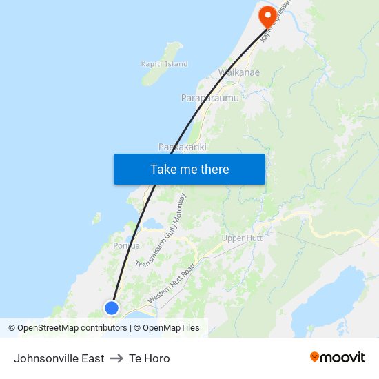 Johnsonville East to Te Horo map