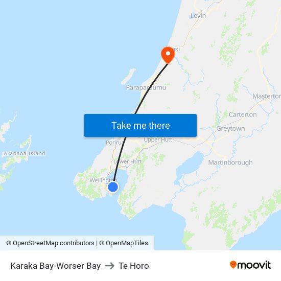 Karaka Bay-Worser Bay to Te Horo map