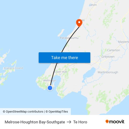 Melrose-Houghton Bay-Southgate to Te Horo map