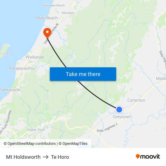 Mt Holdsworth to Te Horo map