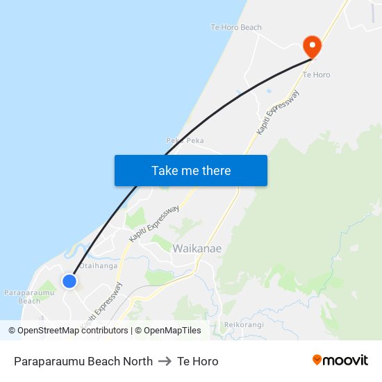 Paraparaumu Beach North to Te Horo map