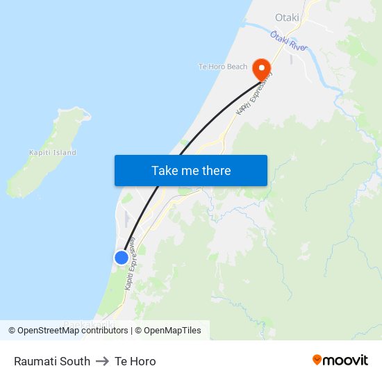 Raumati South to Te Horo map