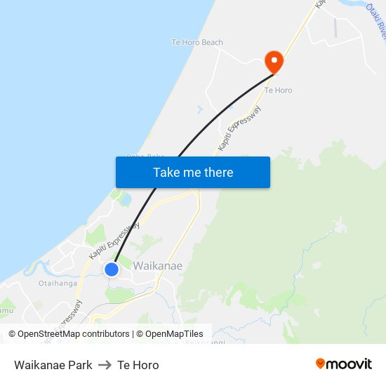 Waikanae Park to Te Horo map