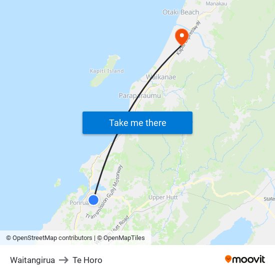 Waitangirua to Te Horo map