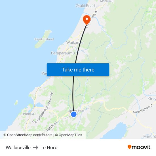 Wallaceville to Te Horo map