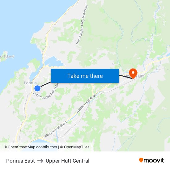 Porirua East to Upper Hutt Central map