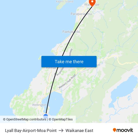 Lyall Bay-Airport-Moa Point to Waikanae East map