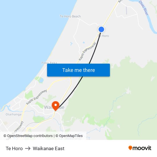 Te Horo to Waikanae East map
