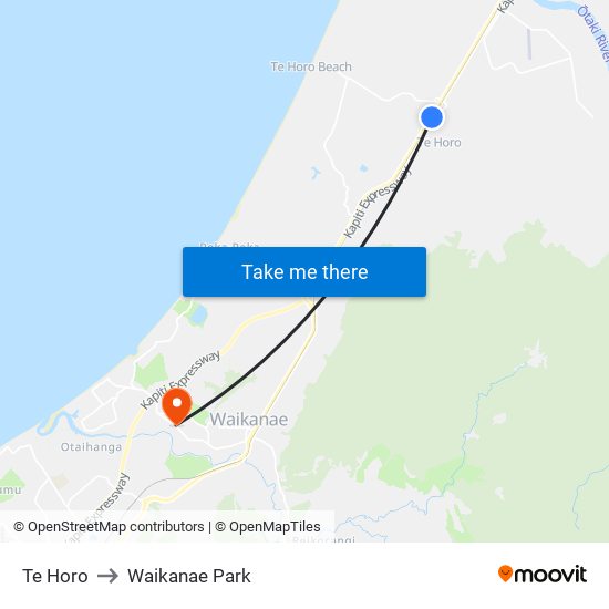 Te Horo to Waikanae Park map