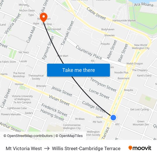 Mt Victoria West to Willis Street-Cambridge Terrace map