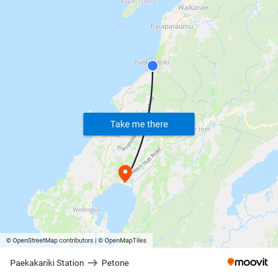 Paekakariki Station to Petone map