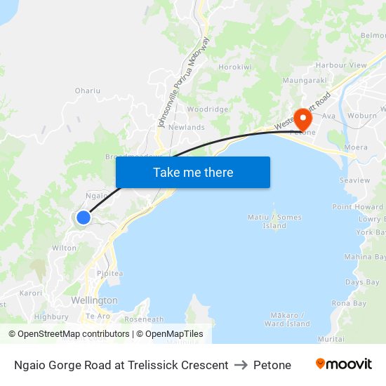 Ngaio Gorge Road at Trelissick Crescent to Petone map