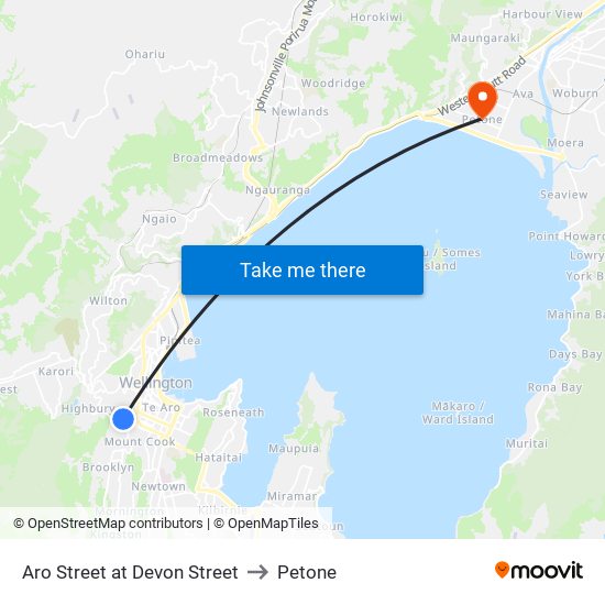 Aro Street at Devon Street to Petone map