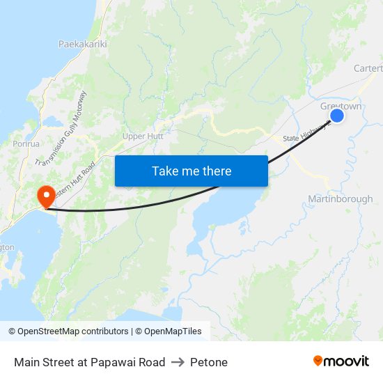 Main Street at Papawai Road to Petone map