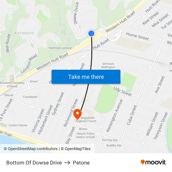 Bottom Of Dowse Drive to Petone map