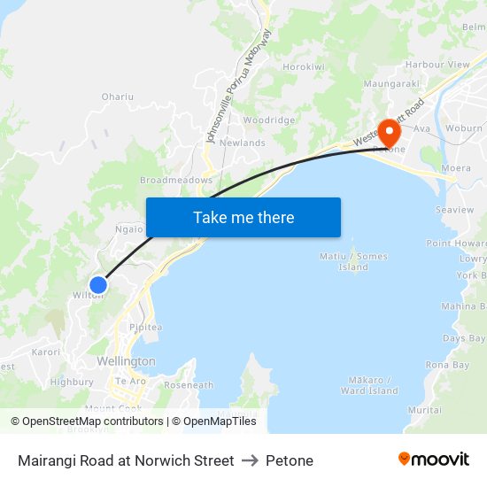 Mairangi Road at Norwich Street to Petone map