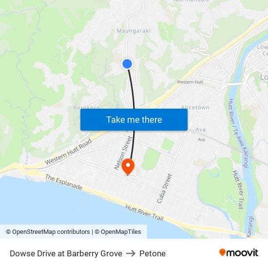 Dowse Drive at Barberry Grove to Petone map