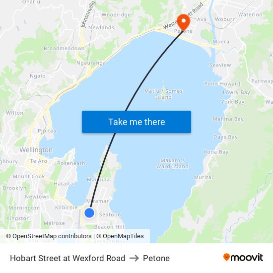 Hobart Street at Wexford Road to Petone map