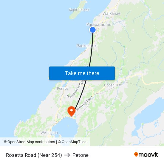 Rosetta Road (Near 254) to Petone map