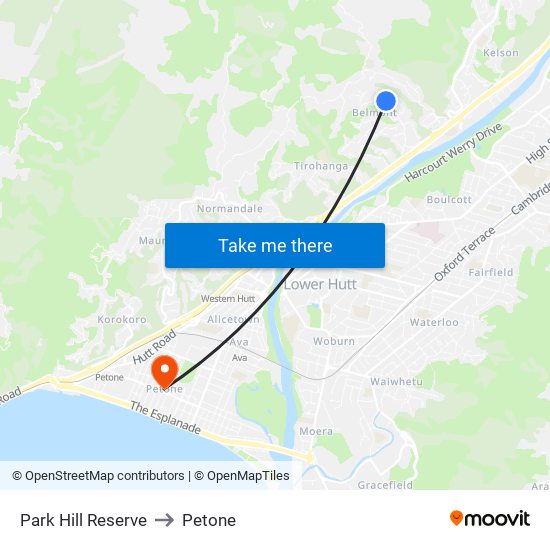 Park Hill Reserve to Petone map