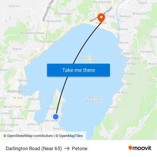 Darlington Road (Near 65) to Petone map