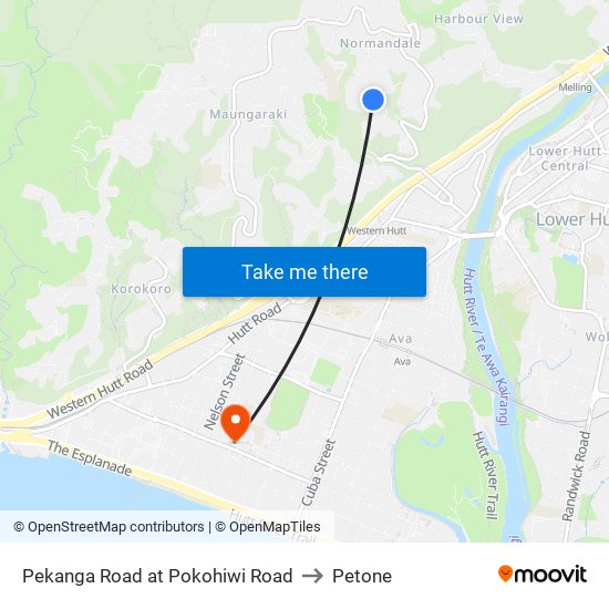 Pekanga Road at Pokohiwi Road to Petone map