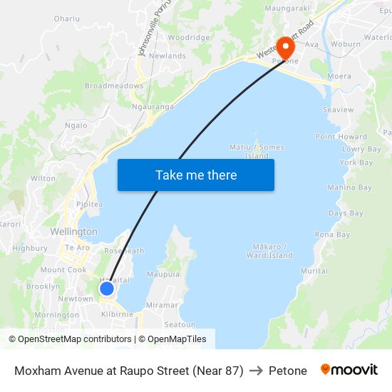 Moxham Avenue at Raupo Street (Near 87) to Petone map